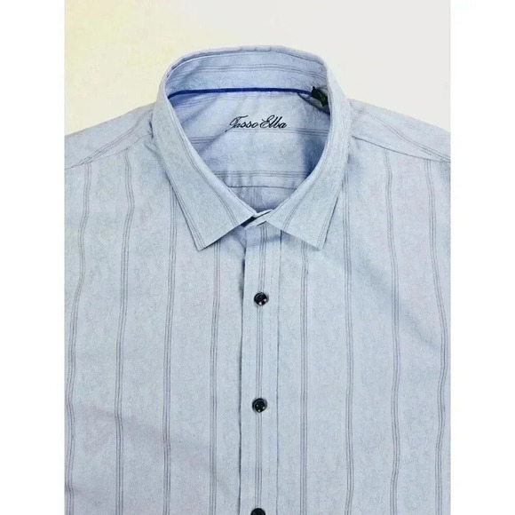 Tasso Elba Size XXL 18-18.5 Men's Blue Stripe Floral Pattern Long Sleeve Shirt - Picture 5 of 9